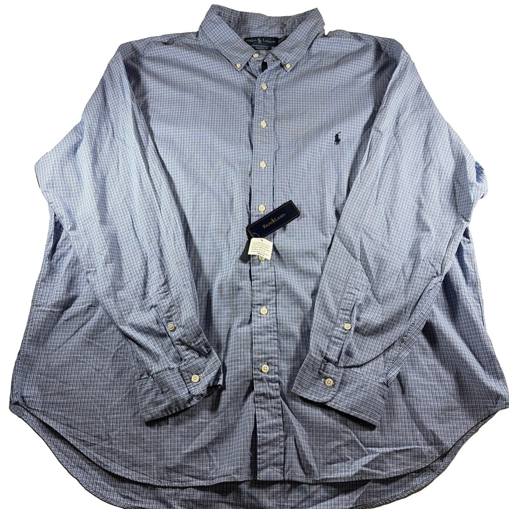 Ralph Lauren Big & Tall 3XB Classic Fit Plaid Button Up Shirt NWT Blue
